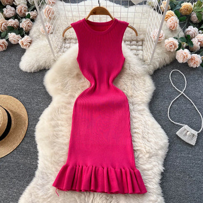 TAMBREET YuooMuoo Early Autumn Sexy Package Hips Ruffles Mini Dress Summer Fashion Y2K Knitted Bodycon Ladies Dress Korean Party Vestidos