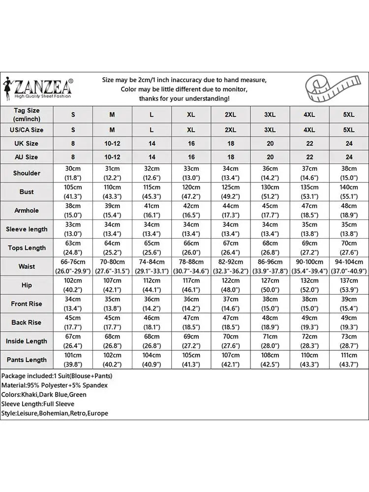 TAMBREET ZANZEA 2024 Autumn Tracksuits Fashion OL Work Suit Spring Women Matching Sets Long Sleeve Blouse Casual Loose Wide Leg Pant Sets