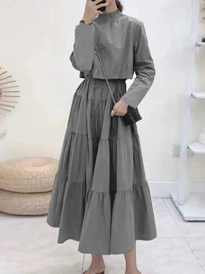 TAMBREET ZANZEA Elegant High Collar Ruffled Dress Casual Solid Color Robes Women 2024 Autumn Maxi Vestidos Party Holiday Cake Dresses