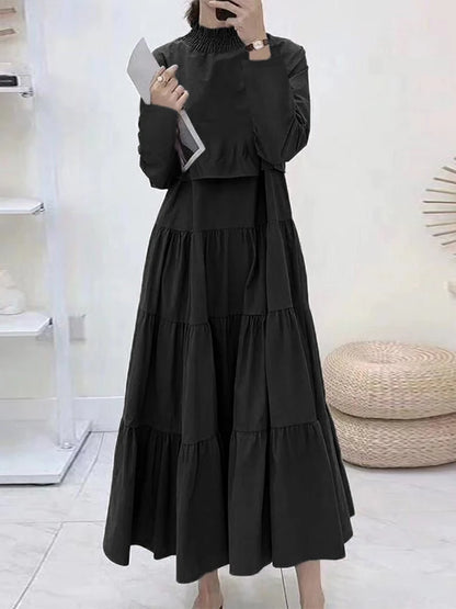 TAMBREET ZANZEA Elegant High Collar Ruffled Dress Casual Solid Color Robes Women 2024 Autumn Maxi Vestidos Party Holiday Cake Dresses