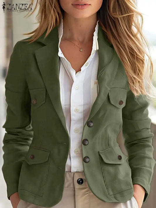 TAMBREET ZANZEA Elegant Work Wear Jackets Women Long Sleeve Streetwear Autumn 2024 Outwear Tops Solid Korean Fashion Lapel Neck Blazer