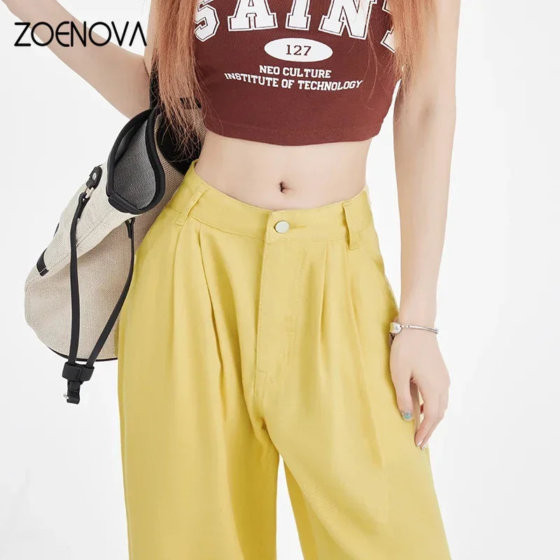 TAMBREET ZOENOVA Fashion Candy Color Loose Jeans 2024 New High Waist 100% Lyocell Tencel Wide Leg Jeans Casual Style High Street Style