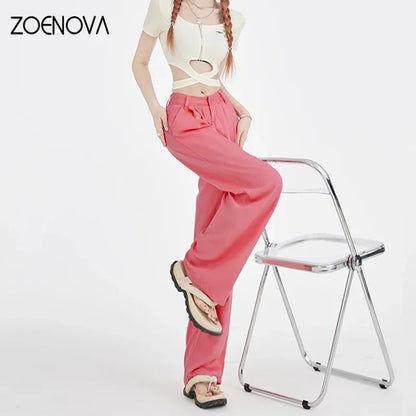 TAMBREET ZOENOVA Fashion Candy Color Loose Jeans 2024 New High Waist 100% Lyocell Tencel Wide Leg Jeans Casual Style High Street Style