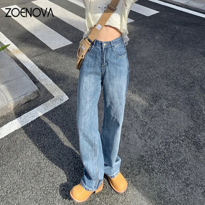 TAMBREET ZOENOVA Harajuku Streetwear Retro Fashion Women High Waist Jeans Loose Wide Leg Straight Loose Denim Trousers Y2K Baggy Pants