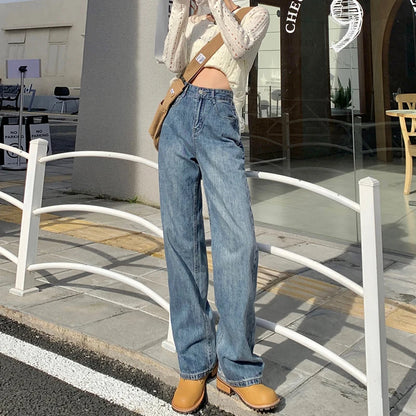 TAMBREET ZOENOVA Harajuku Streetwear Retro Fashion Women High Waist Jeans Loose Wide Leg Straight Loose Denim Trousers Y2K Baggy Pants