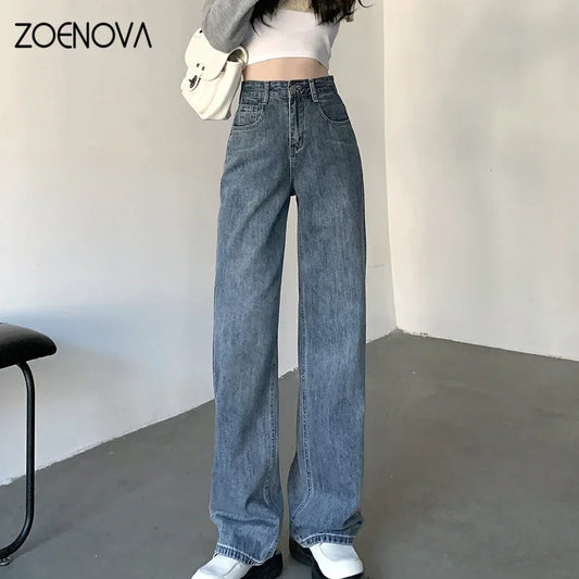 TAMBREET ZOENOVA High Waisted Jeans Y2K Fashion Women Clothing Blue Black Straight Leg Denim Pants Trousers Mom Jean Baggy Trousers Tall