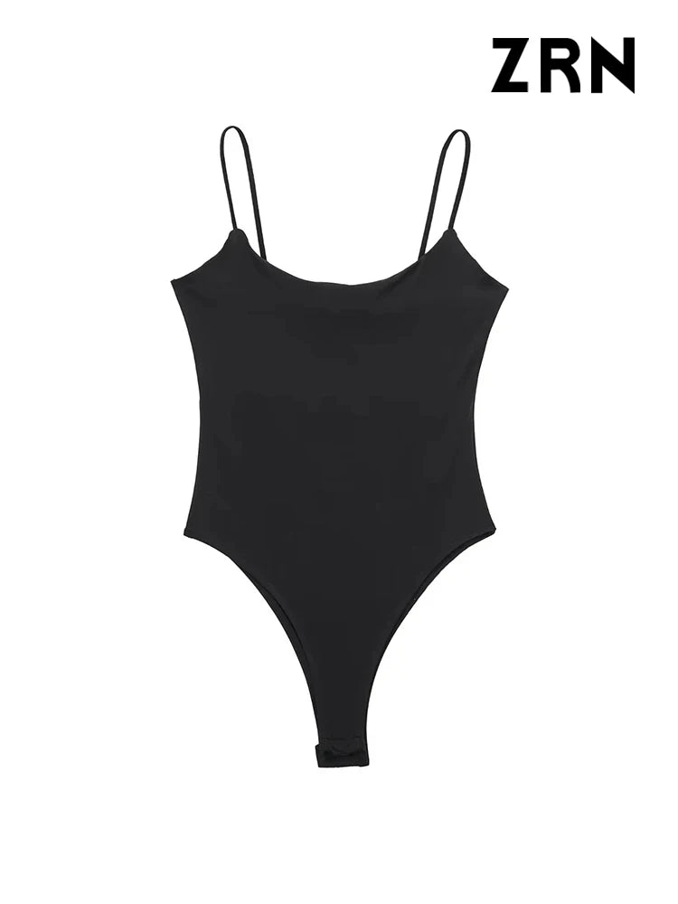 TAMBREET ZRN-Skinny Bodysuits for Women, Backless, Thin Straps, Snap-button, Female Playsuits, Sexy Fashion