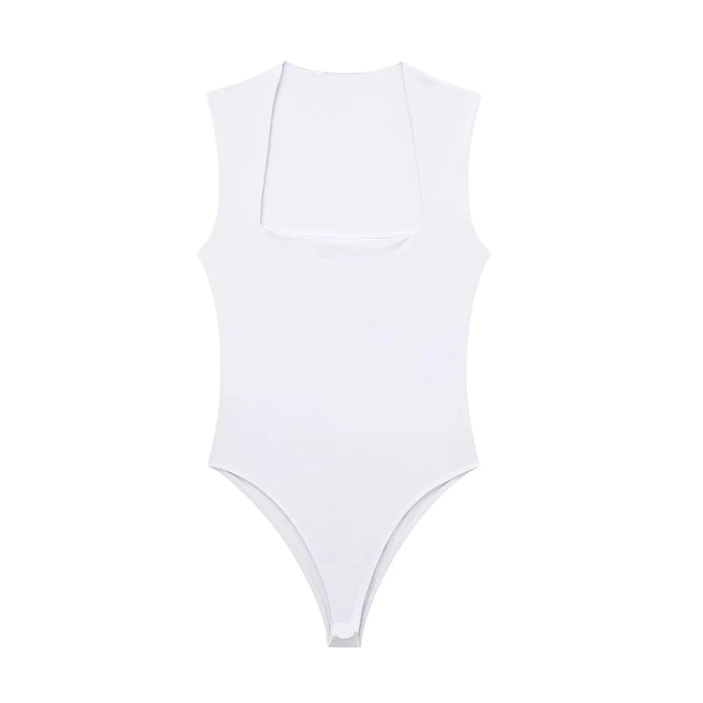 TAMBREET ZRN-Skinny Bodysuits for Women, Sexy Fashion, Square Neck, Sleeveless, Snap-Button, Female Playsuits, Mujer