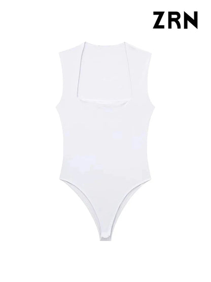 TAMBREET ZRN-Skinny Bodysuits for Women, Sexy Fashion, Square Neck, Sleeveless, Snap-Button, Female Playsuits, Mujer