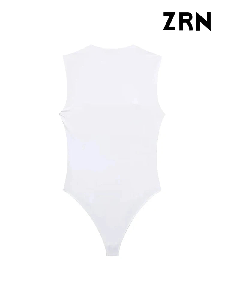 TAMBREET ZRN-Skinny Bodysuits for Women, Sexy Fashion, Square Neck, Sleeveless, Snap-Button, Female Playsuits, Mujer