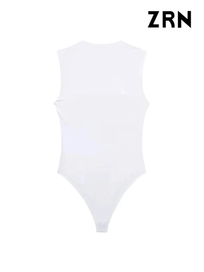 TAMBREET ZRN-Skinny Bodysuits for Women, Sexy Fashion, Square Neck, Sleeveless, Snap-Button, Female Playsuits, Mujer