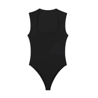 TAMBREET ZRN-Skinny Bodysuits for Women, Sexy Fashion, Square Neck, Sleeveless, Snap-Button, Female Playsuits, Mujer