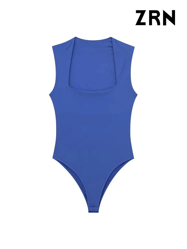 TAMBREET ZRN-Skinny Bodysuits for Women, Sexy Fashion, Square Neck, Sleeveless, Snap-Button, Female Playsuits, Mujer