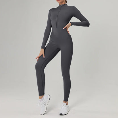 TAMBREET Zipper Sports Jumpsuits Women One-Piece Fitness Suit Gym Tracksuit Short Bodysuit Summer Yoga Set Overalls Workout Sportswear