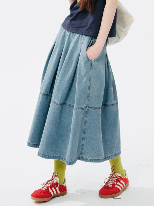 TAMBREET  imakokoni 2024 spring new style pure cotton washed distressed denim skirt 244510