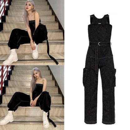 TAMBREET kpop Seo Yea Ji Women Casual Demin Jumpsuit Trousers Jeans Ladies Streetwear fashion Overalls Rompers Female hip hop pants