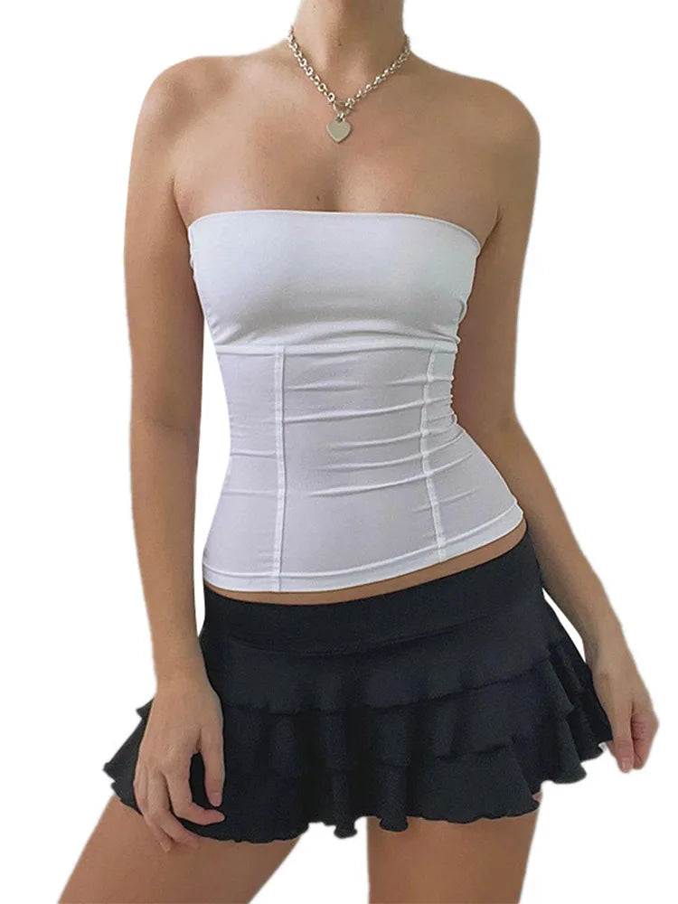 TAMBREET y2k Strapless Corset Tops Summer White Off Shoulder Tanks Women Sleeveless Tube Top Sexy Skinny Fit Bustier Clothes